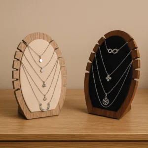 Oval Wooden Locket Organizer – Elegant Necklace & Pendant Holder Stand