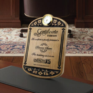 Executive Oak Wood Desk Clock Plaque | Premium Laser-Engraved Certificate Award
