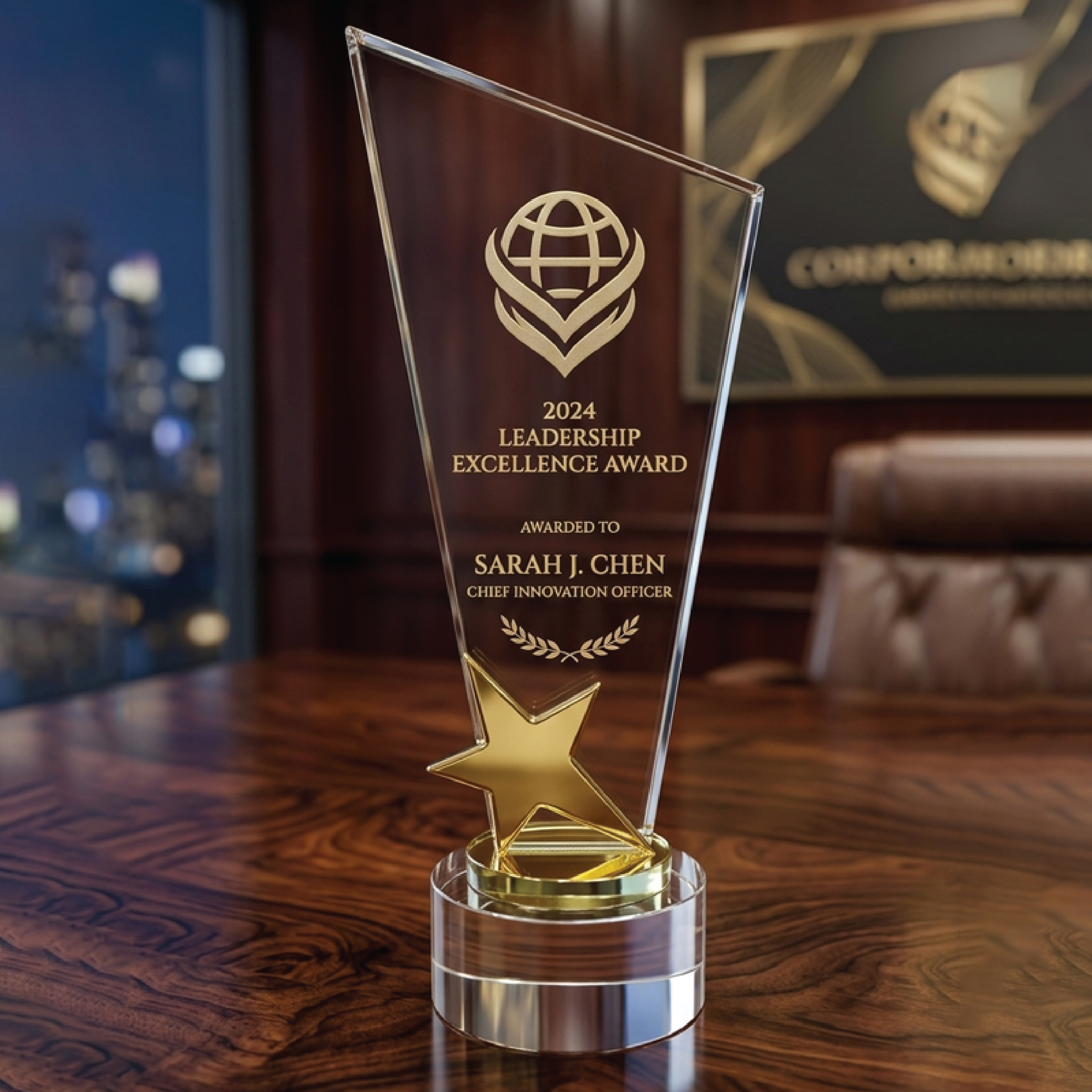 Apex Gold Star Crystal Award - Premium Corporate Leadership Trophy