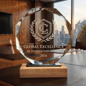 Prism Decagon Crystal Award with Solid Oak Pedestal – Premium Executive Trophy