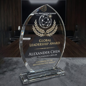 Elite Oval Crystal Leadership Award – Premium Multi-Tiered Glass Trophy