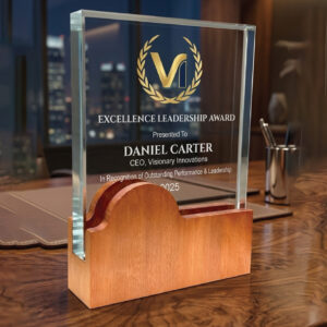 Vanguard Arched Leadership Award – Premium Glass & Contoured Wood Trophy