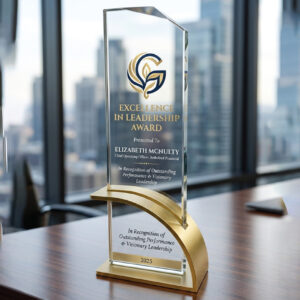 Zenith Slant Crystal Award with Gold Star Accent – Premium Executive Trophy