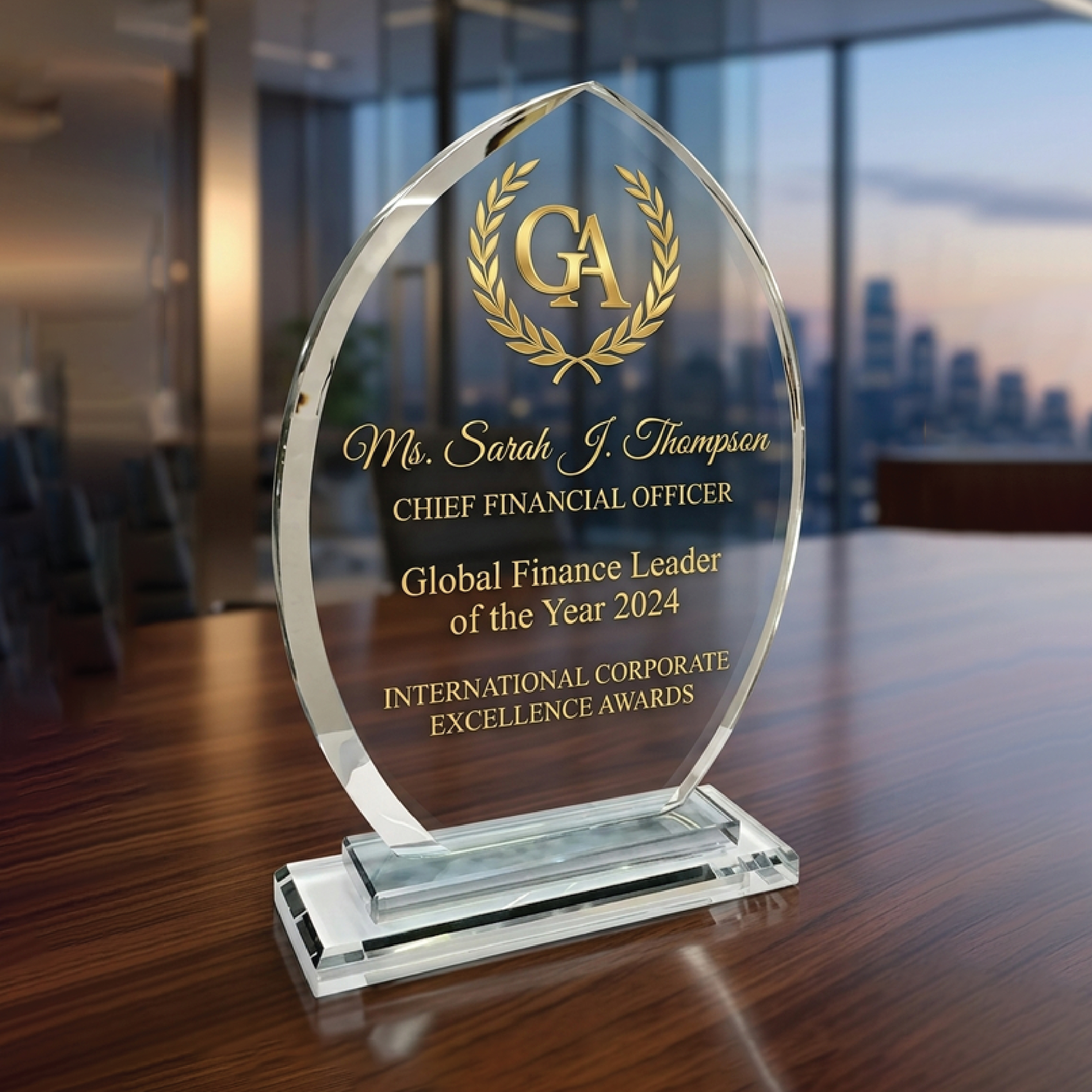Apex Arched Crystal Excellence Award – Premium Glass & Gold Pedestal Trophy