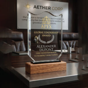 Majestic Wave Acrylic Award with Solid Wood Pedestal Base