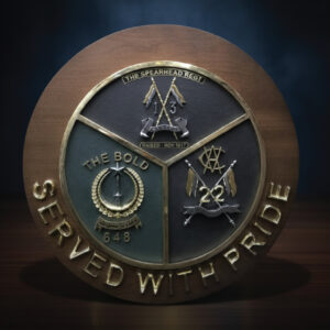 Custom 3D Wooden Shield Award – Multi-Regiment Military Plaque with "Served with Pride" Inscription
