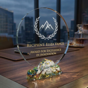 Everest Peak Crystal Award – Premium Circular Trophy with Art-Glass Base