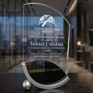 Celestial Sail Crystal Award – Premium Glass Trophy with Brushed Metallic Base